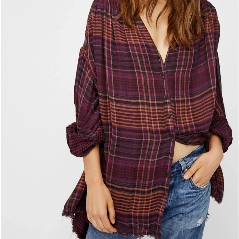 Free People Come On Over Plaid Button Down Top in Size XS